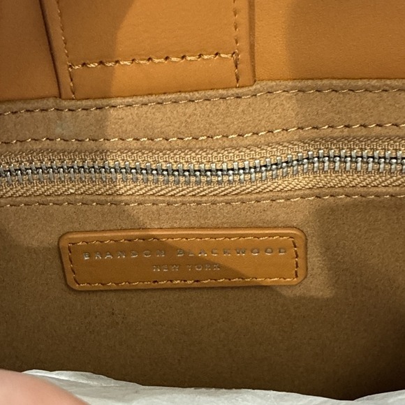 Brandon Blackwood Brand New Marcy Ave Tote Bag Camel Leather Net , Beige Linen - Picture 10 of 11